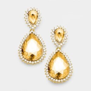 Lt Topaz Crystal Rhinestone Teardrop Earrings
